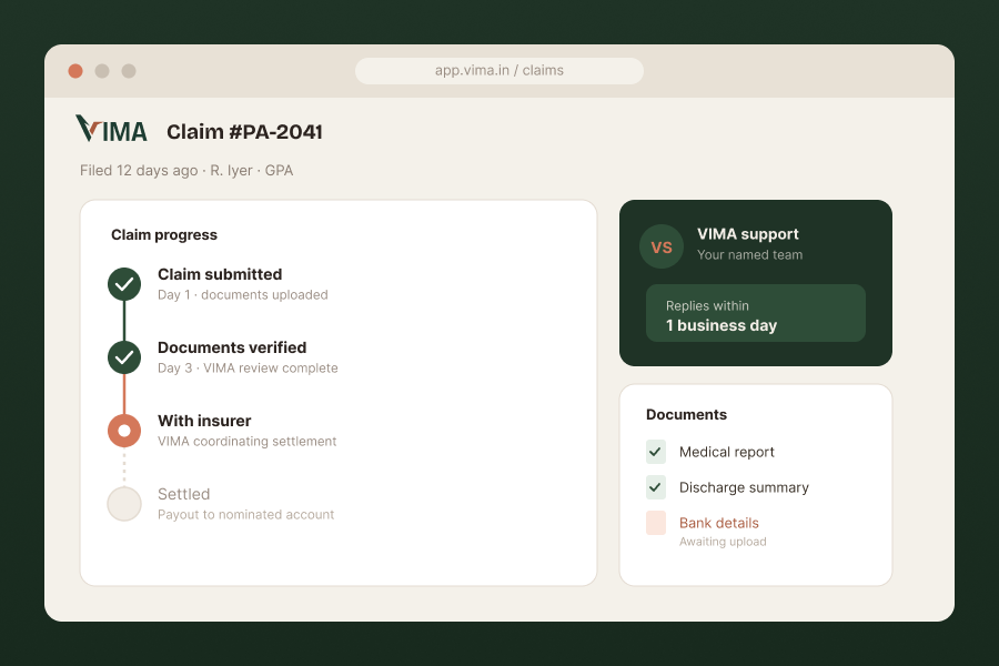 VIMA claim progress tracker